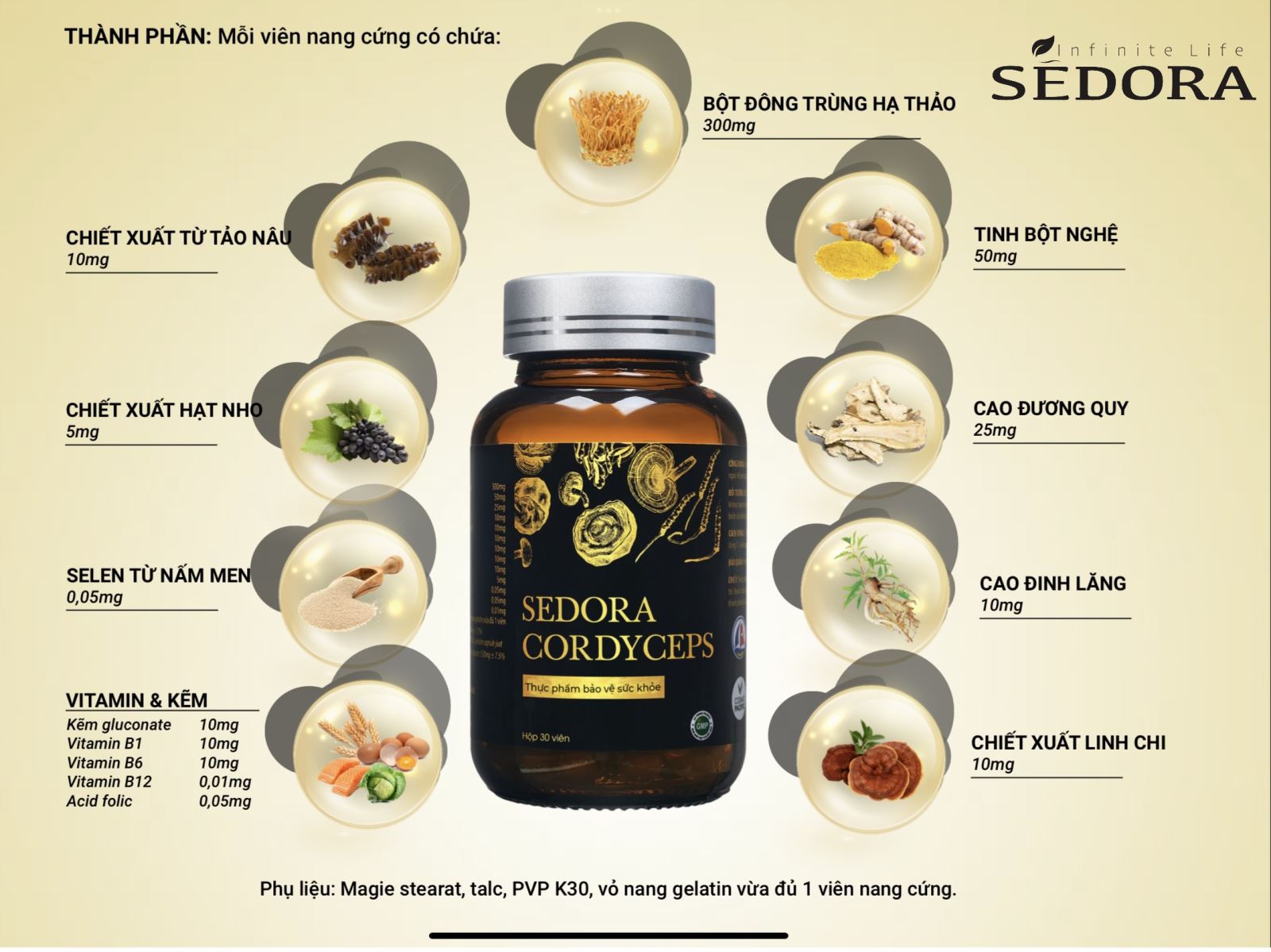 Thành phần viên uống Sedora Cordyceps